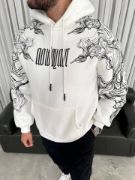 Kapşonlu Üç İplik Baskılı SweatShirt - Beyaz resmi